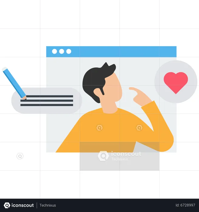 Man thinking about web development and mobile advertising  Illustration
