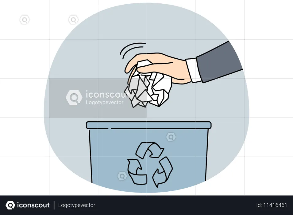 Man throw paper in trash bin  Illustration