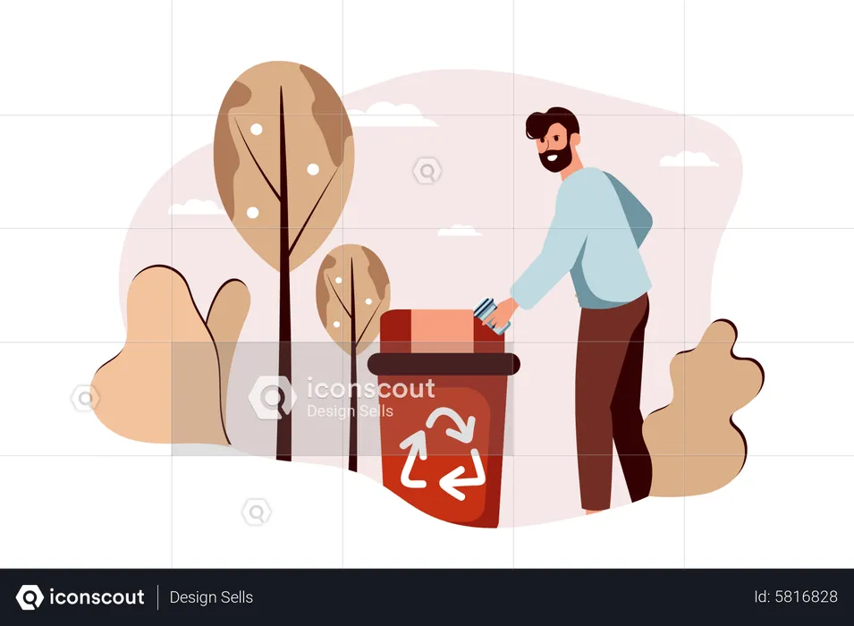 Man throw waste in recycle bin  Illustration