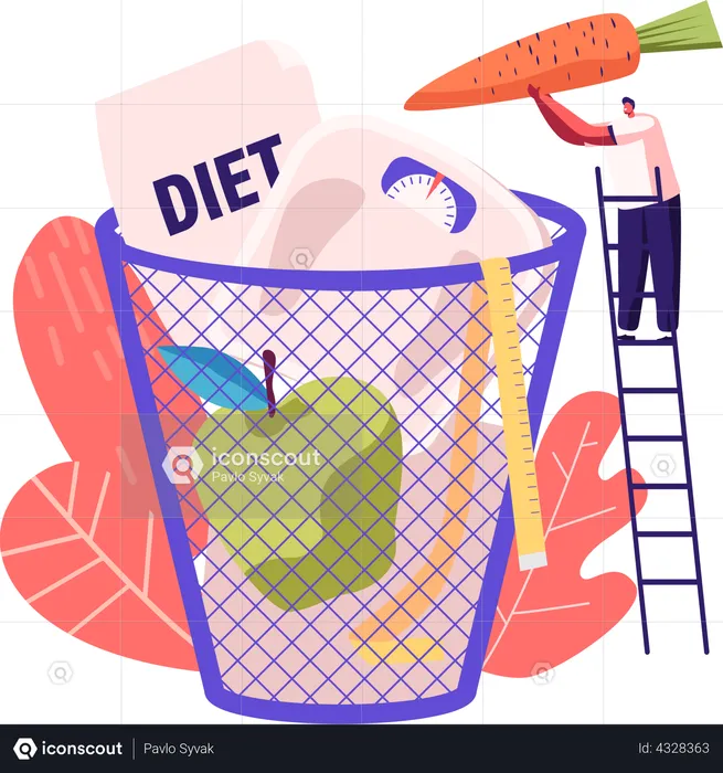 Man Throwing away diet food  Illustration
