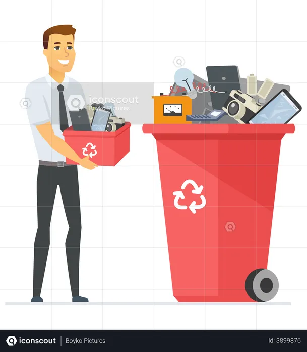 Man throwing electronic for recycling  Illustration
