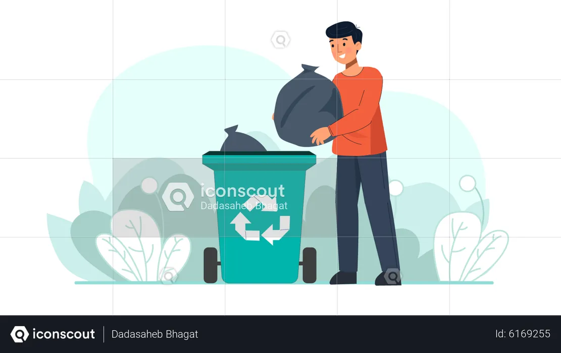 Man throwing garbage in recycle bin  Illustration