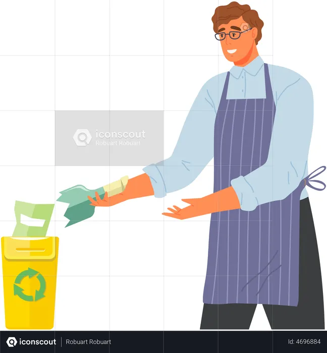 Man throwing glass bottle in bin  Illustration