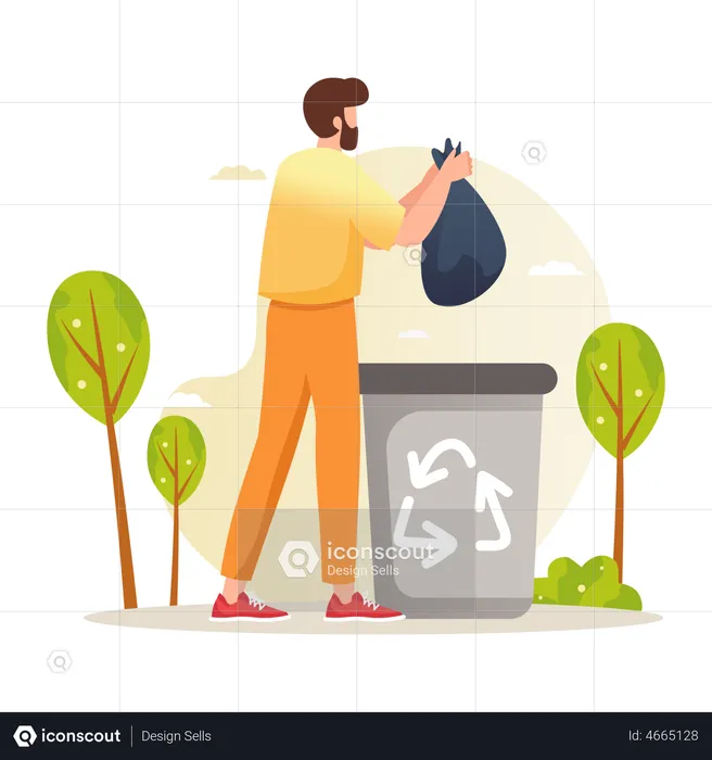Man throwing plastic bottle in recycle bin  Illustration