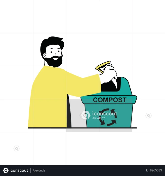 Man throwing waste in compost bin  Illustration