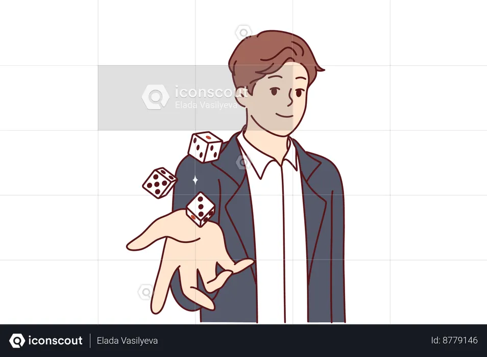 Man throws dice and plays casino game  Illustration