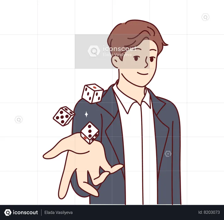 Man throws dice inviting you to visit casino  Illustration
