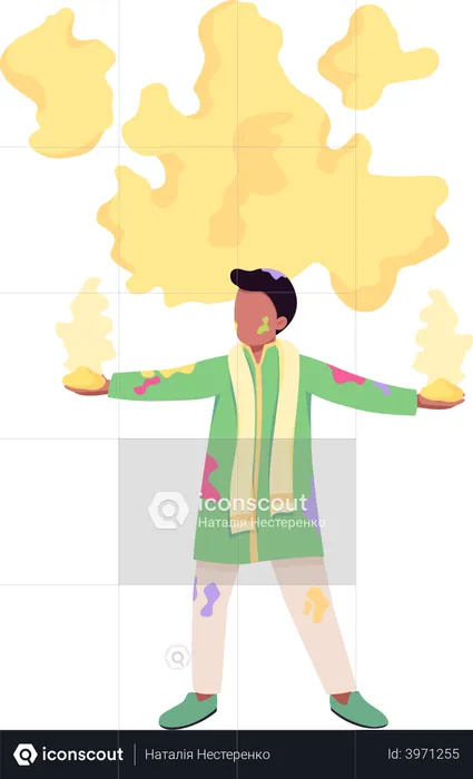 Man throws yellow paint  Illustration