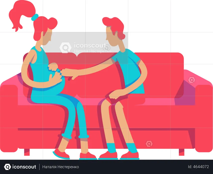 Man touching belly pregnant wife  Illustration