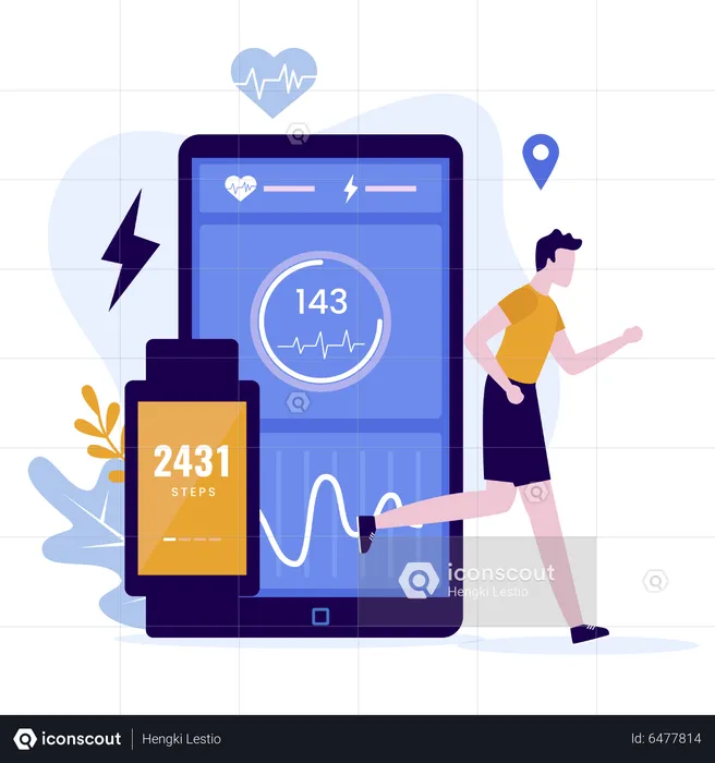 Man track workout using fitness tracker  Illustration