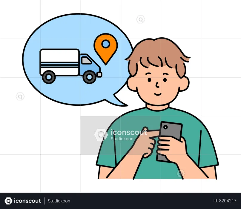 Man tracking delivery location via mobile app  Illustration