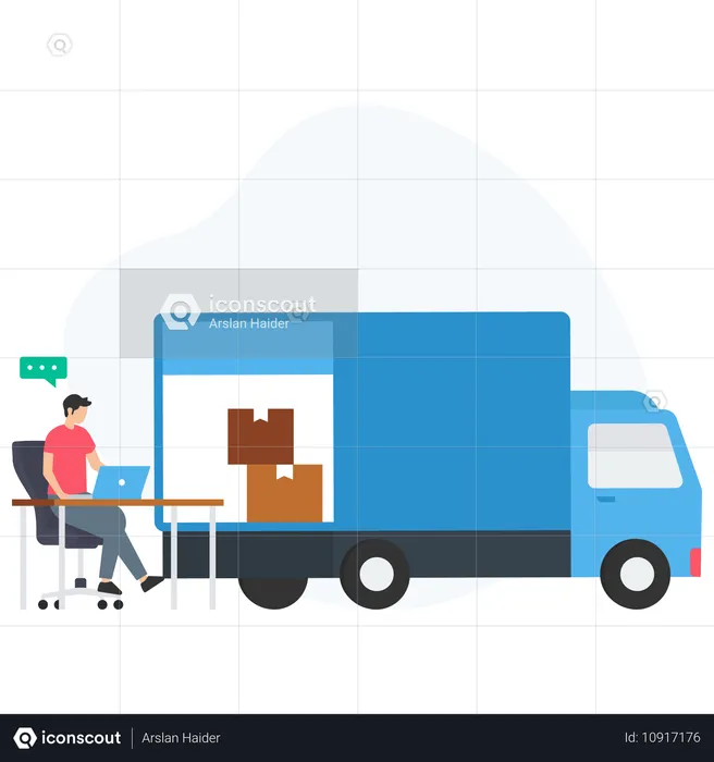 Man tracking delivery truck  Illustration