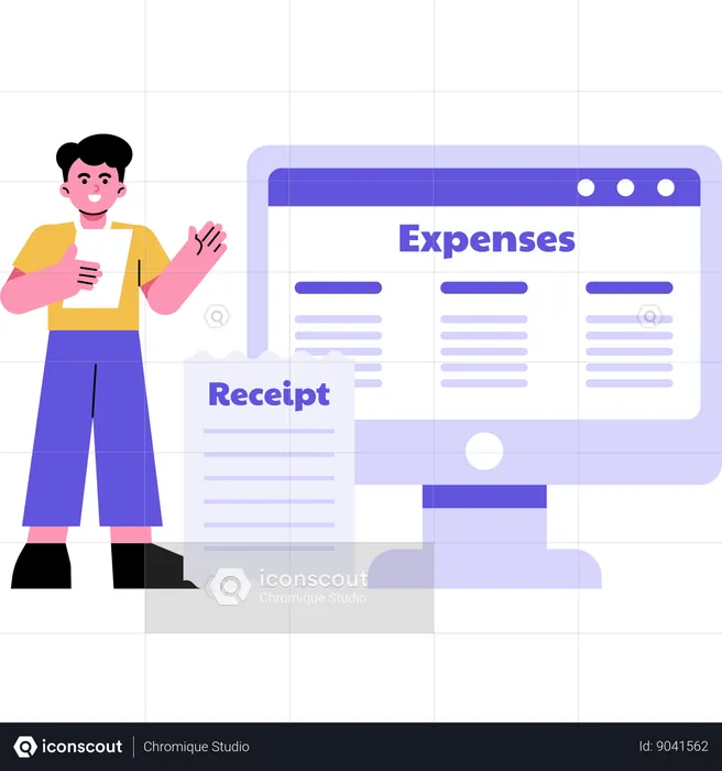 Man Tracking Expenses Using Computer  Illustration