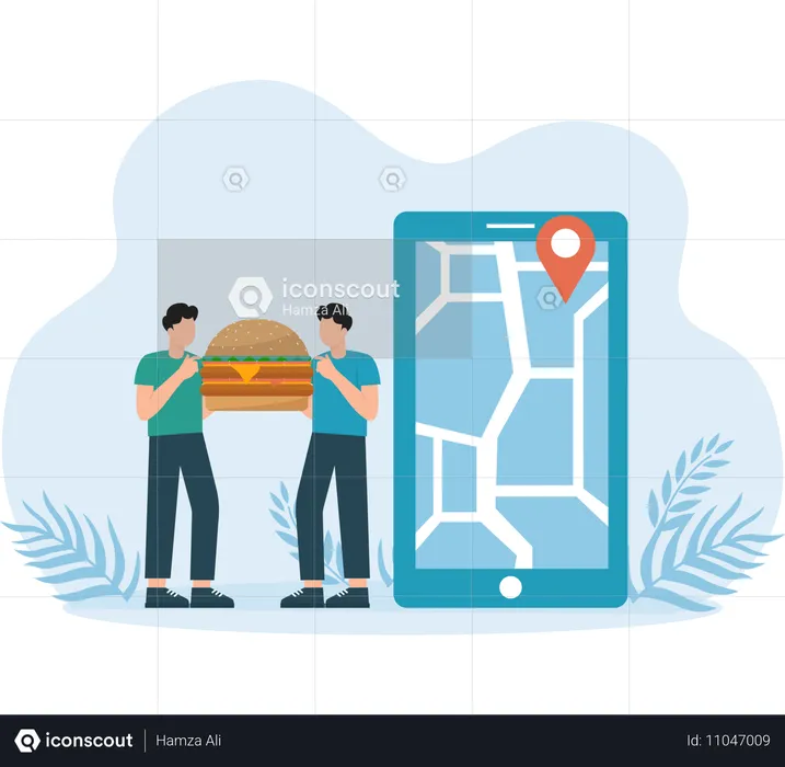 Man tracking food delivery map  Illustration