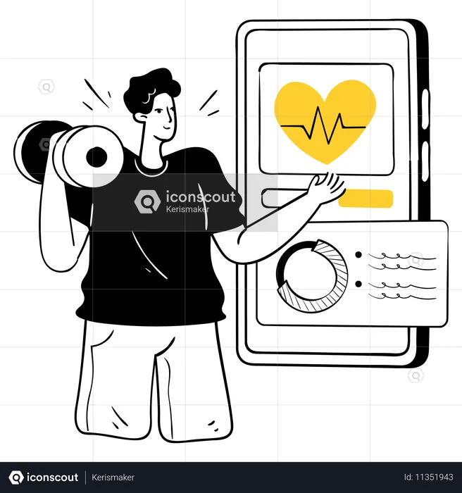 Man Tracking Progress of his strength  Illustration