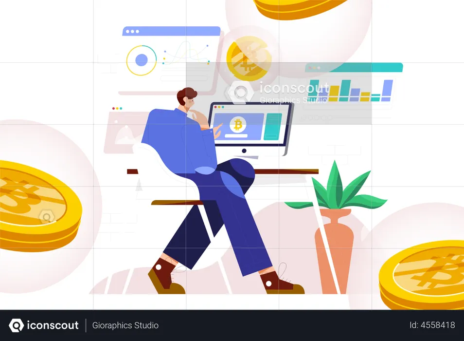Man trading Crypto currency  Illustration