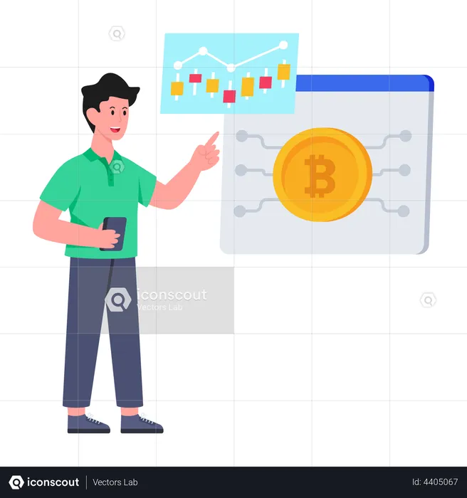 Man trading in Bitcoin network  Illustration