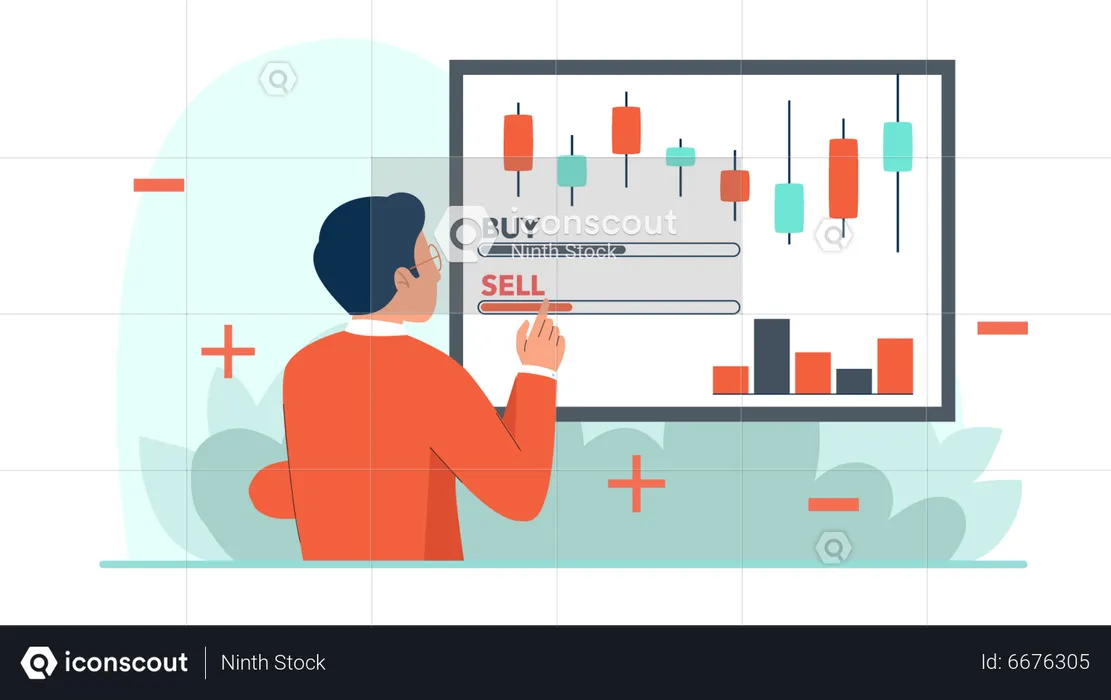 Man trading in stock market  Illustration