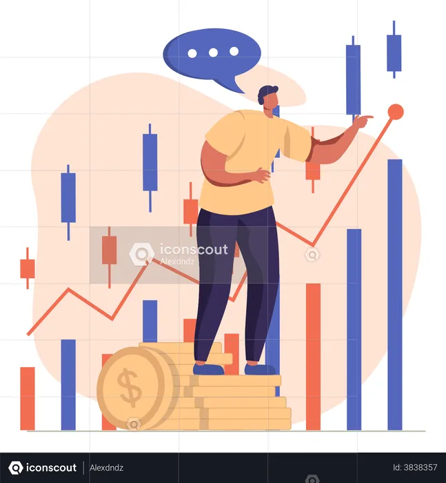 Man trading in stock market using technical analysis  Illustration