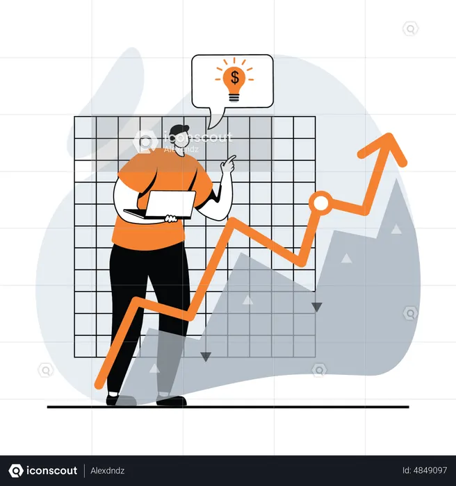 Man trading in stock market using technical analysis  Illustration