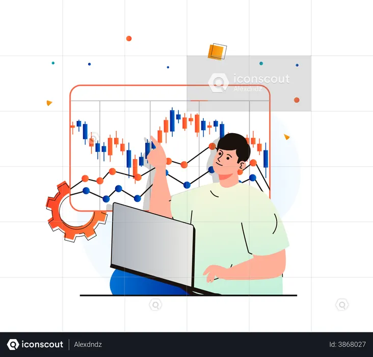 Man trading using technical analysis  Illustration