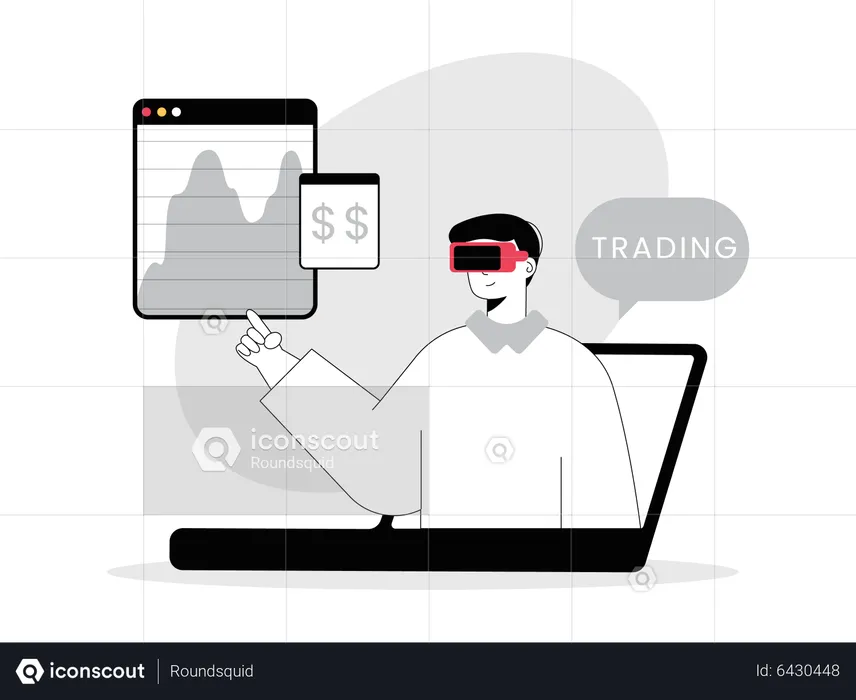 Man trading using VR glasses  Illustration