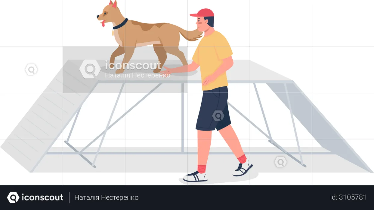 Man training dog on obstacle course  Illustration