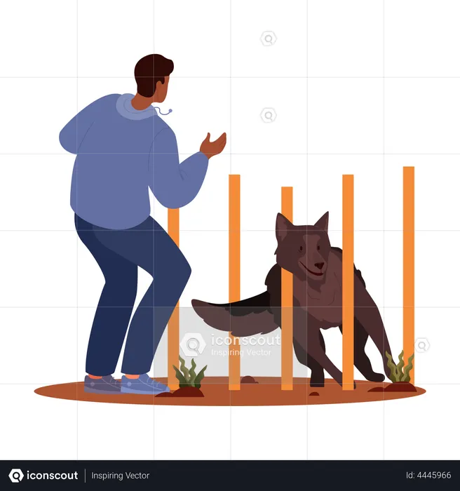Man training his pet dog  Illustration