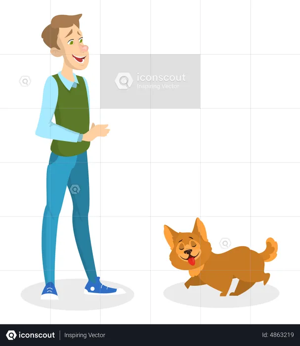 Man training his pet dog  Illustration