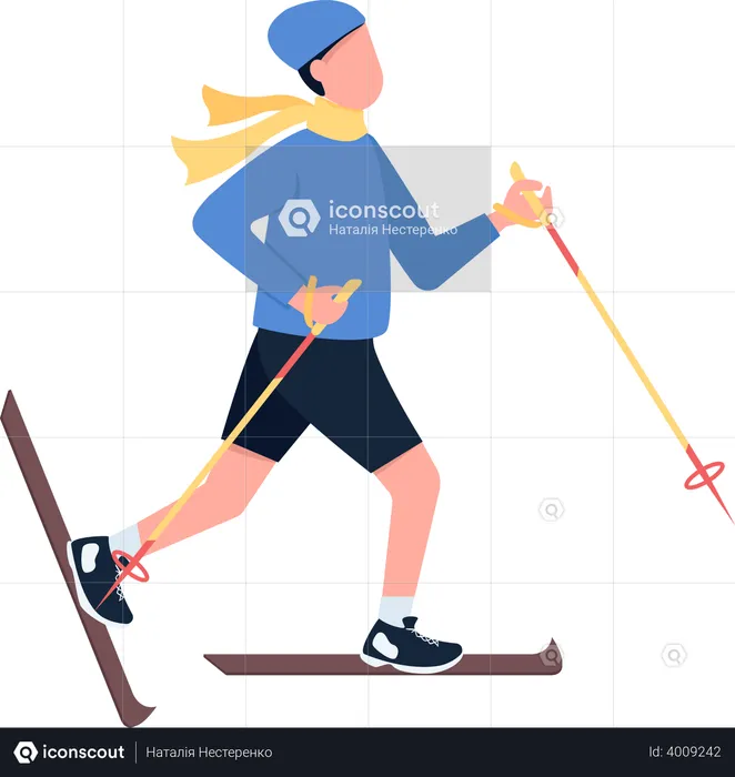 Man training on ski  Illustration