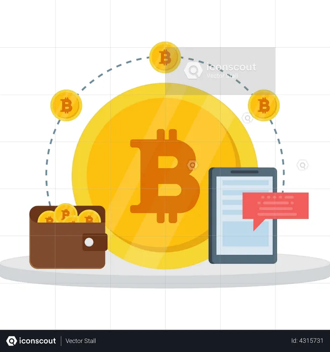 Man transferring Bitcoin using application  Illustration