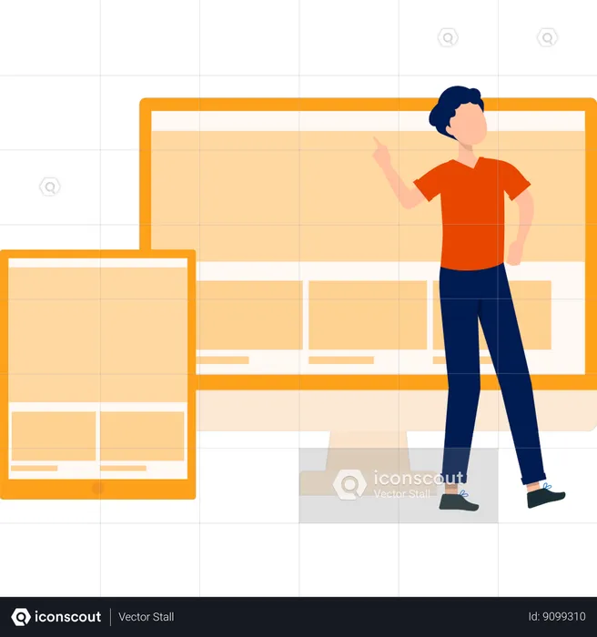 Man Transferring Data From Monitor  Illustration