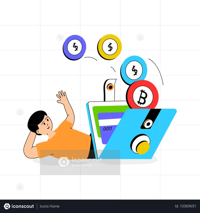 Man transferring money innBank Wallet  Illustration