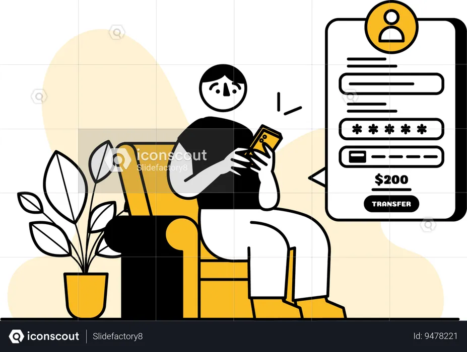 Man transferring money using smartphone  Illustration