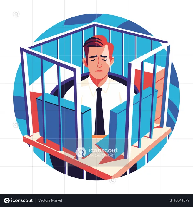 Man trapped in office cell  Illustration