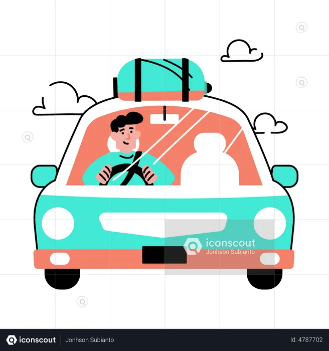 Man traveling by car  Illustration