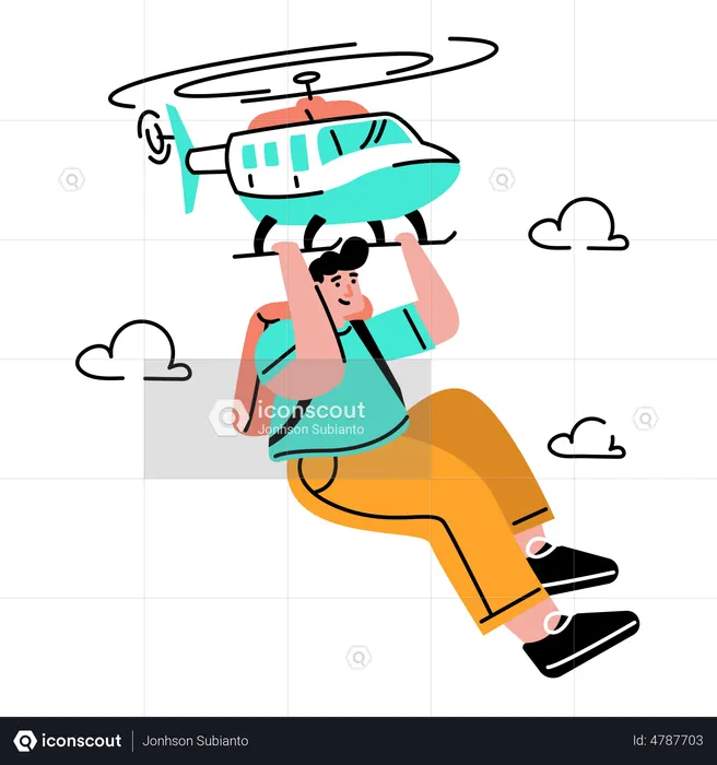 Man traveling by helicopter  Illustration