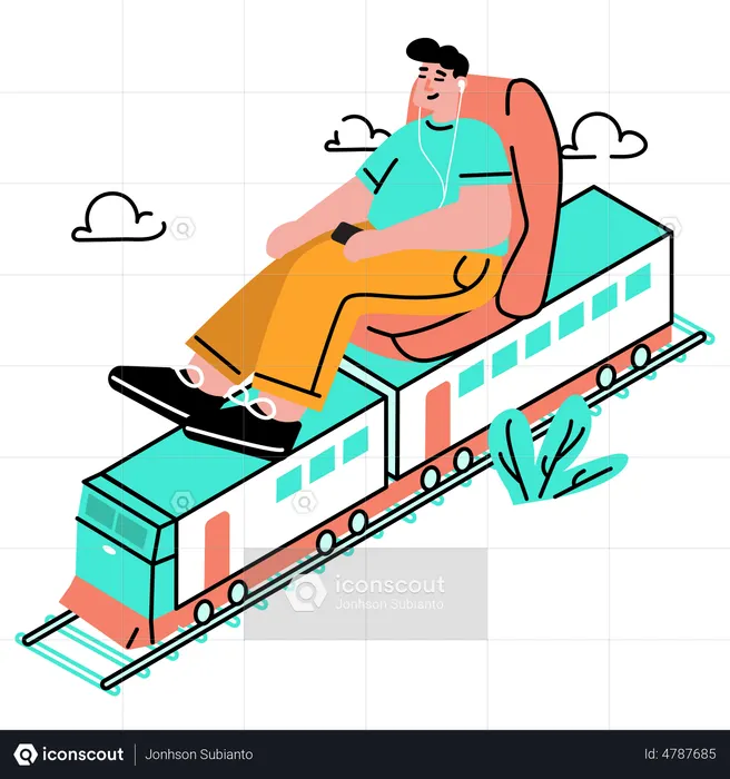 Man traveling by train  Illustration