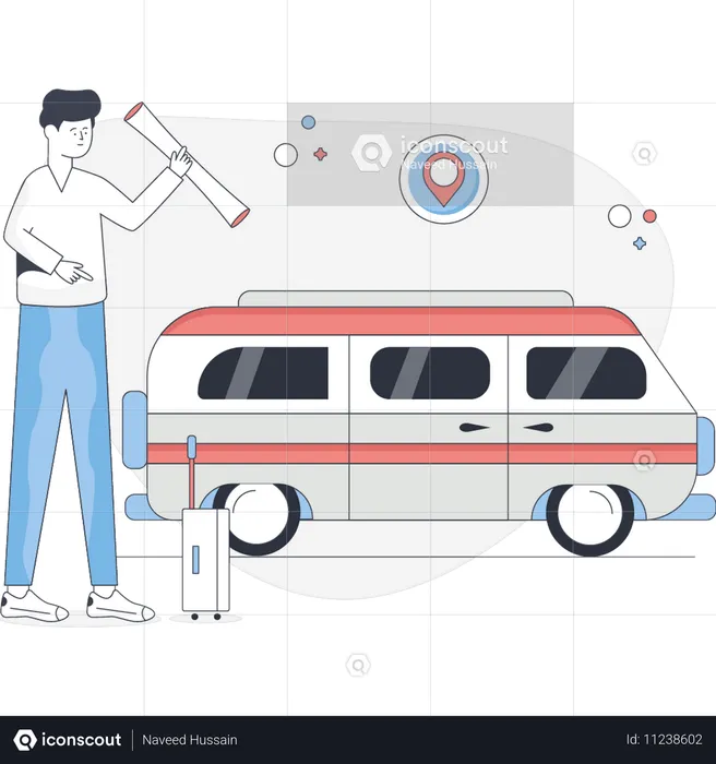 Man traveling in bus  Illustration