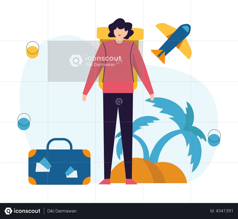 Man traveling on island  Illustration