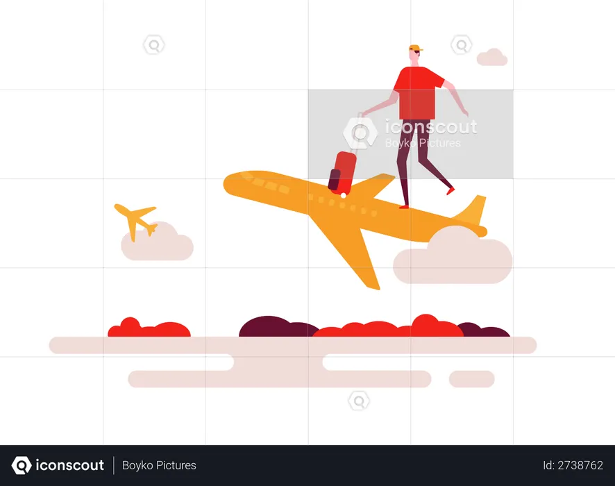 Man Travelling by plane  Illustration