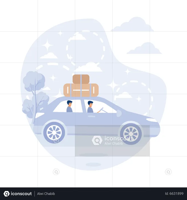 Man travelling journey  by car  Illustration