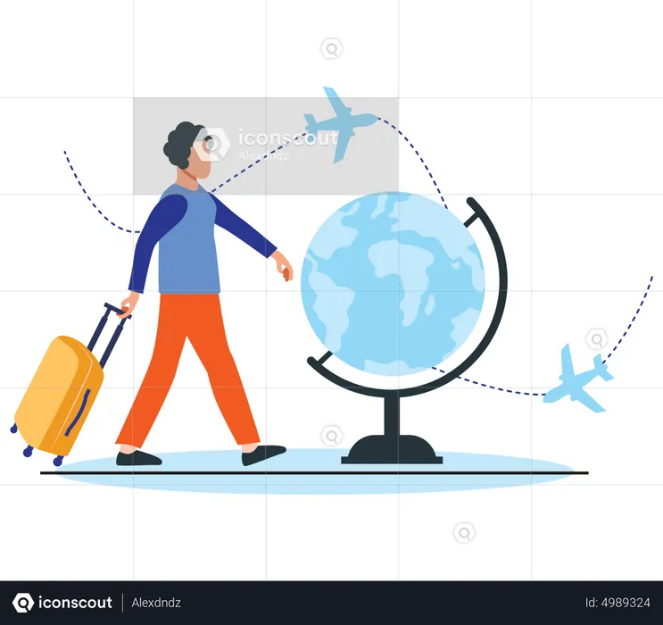 Man travelling on world tour  Illustration