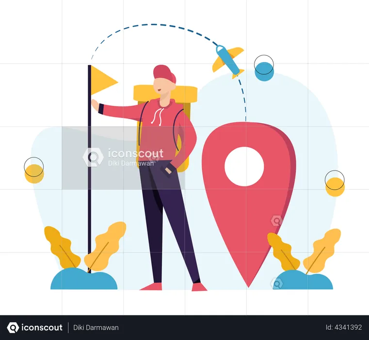 Man travelling with Destination Flag  Illustration