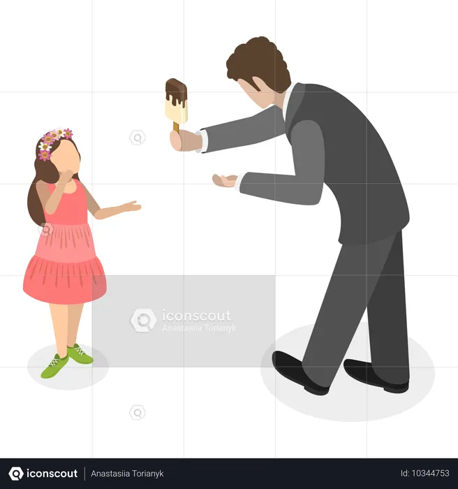 Man trying to abduct a girl using ice cream as a bait  Illustration