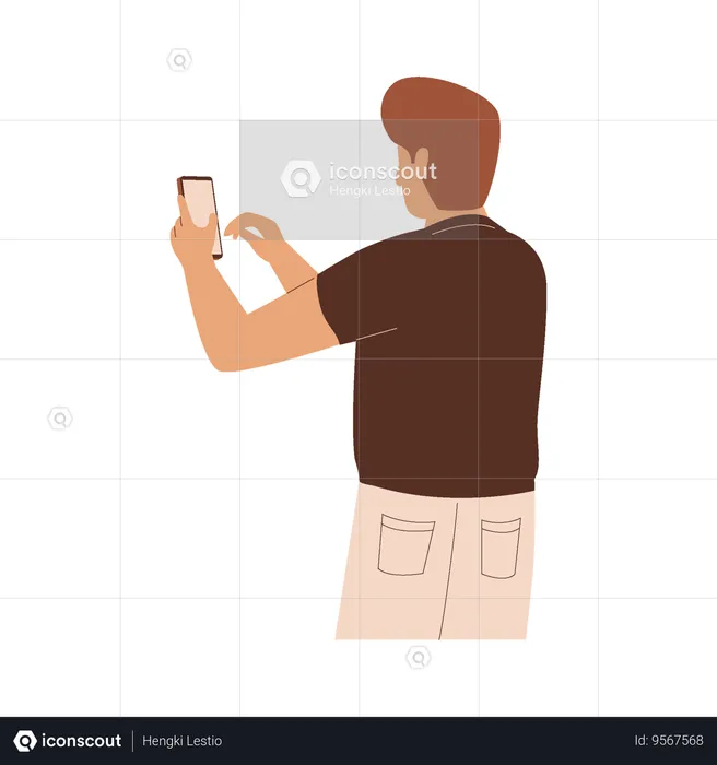 Man trying to catch network signal on iphone  Illustration