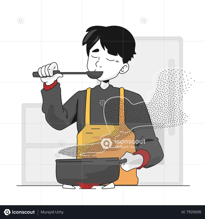 Man Trying to  cooking food  Illustration