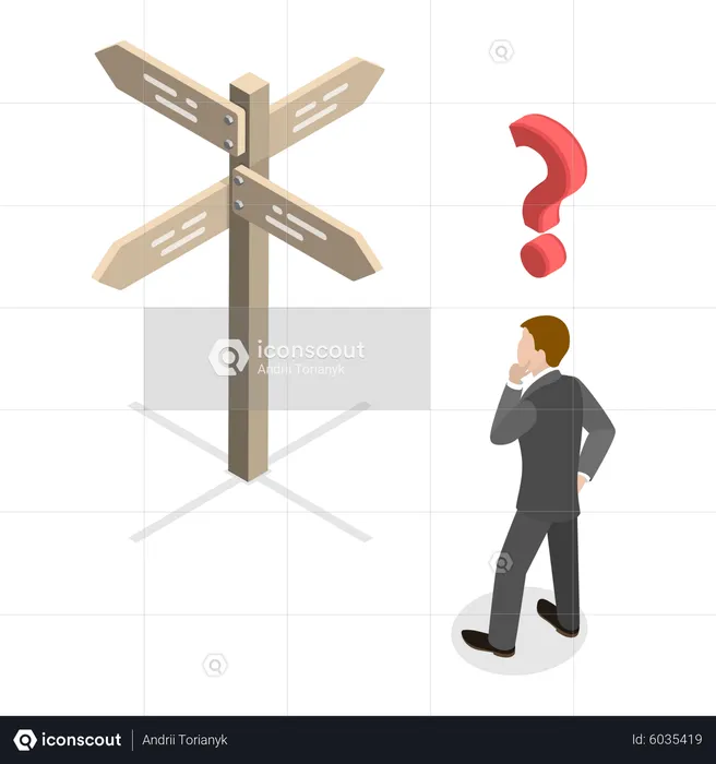 Man Trying to Find Right Decision  Illustration