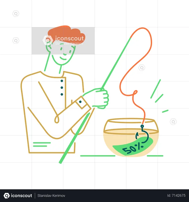 Man trying to fish for discount coupon  Illustration