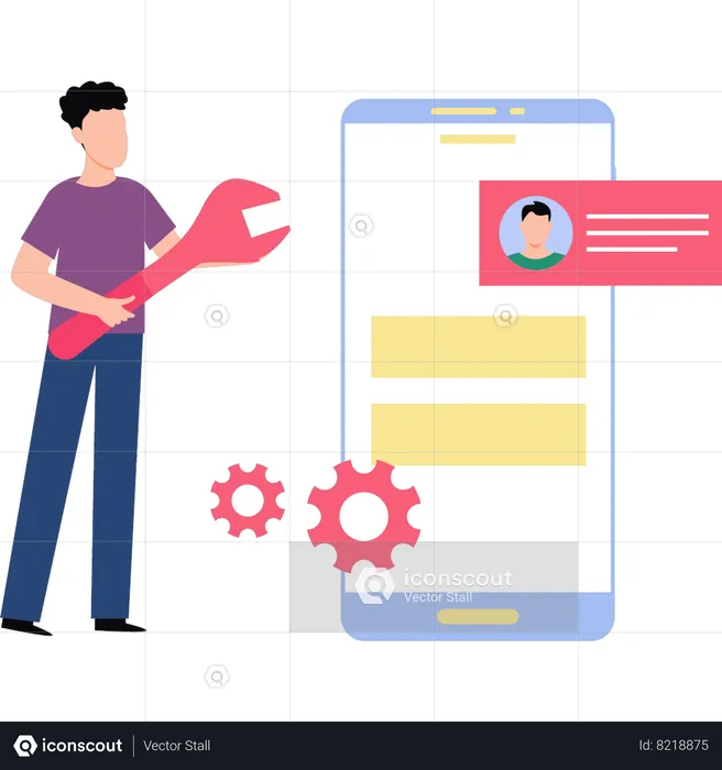 Man trying to fix online account  Illustration